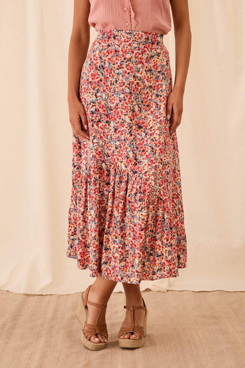 Cortefiel Falda midi con estampado floral Taylor