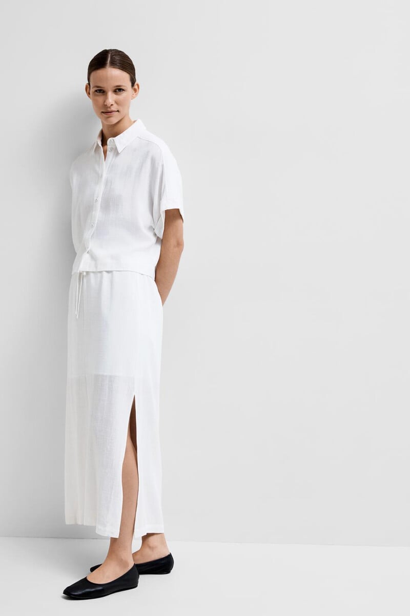 Cortefiel Falda Midi De Lino. Regular Fit