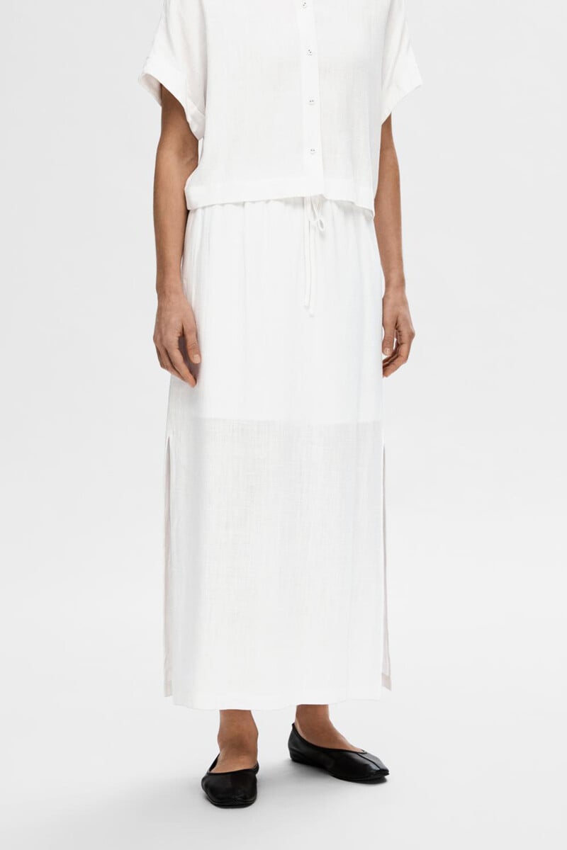 Cortefiel Falda Midi De Lino. Regular Fit