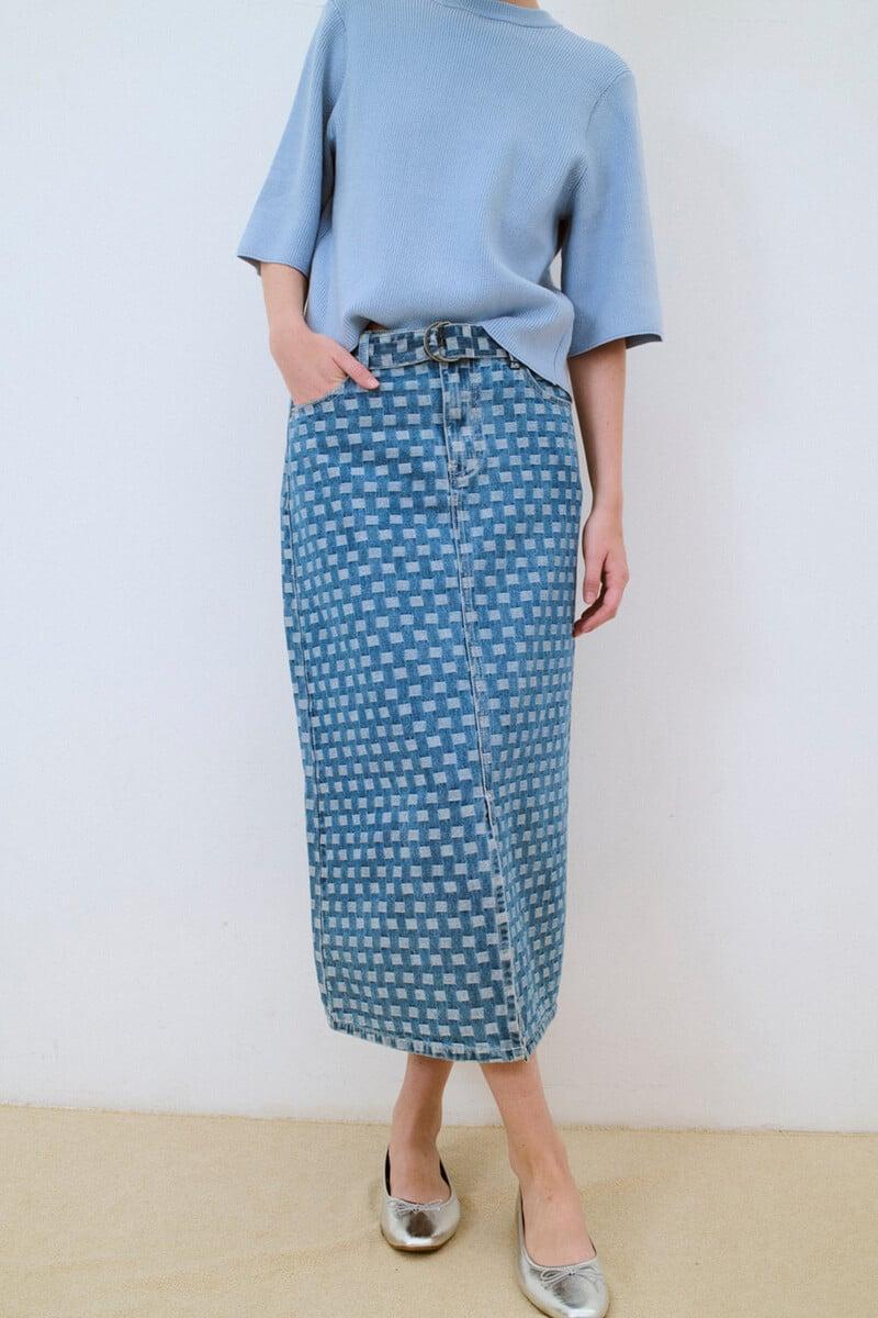 Cortefiel Falda Midi Denim Estampada