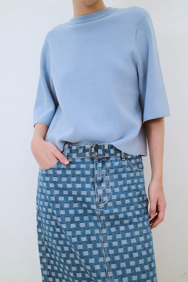 Cortefiel Falda Midi Denim Estampada