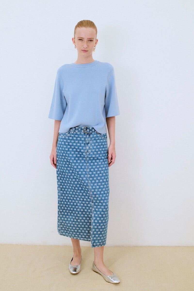 Cortefiel Falda midi denim estampada
