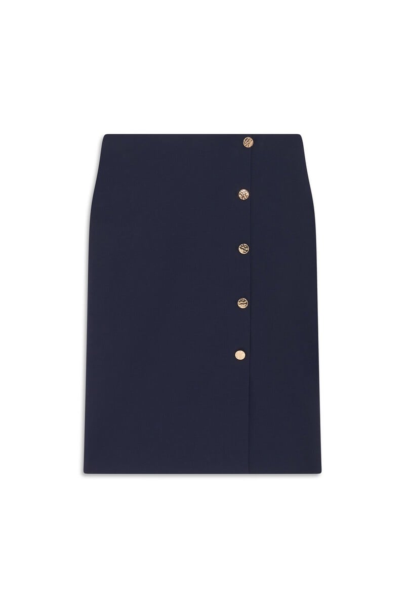 Cortefiel Falda Midi Recta Botones Dorados