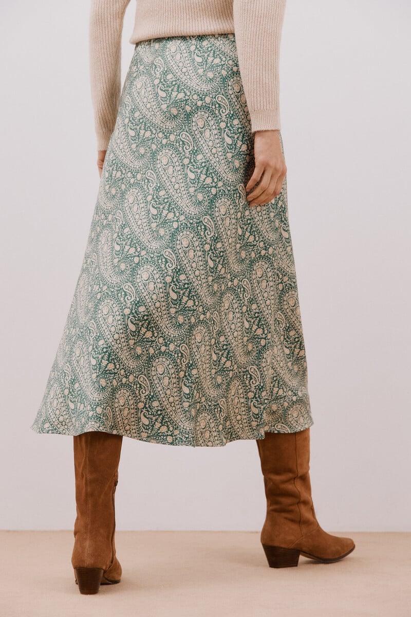 Cortefiel Falda Midi Satinada Estampada