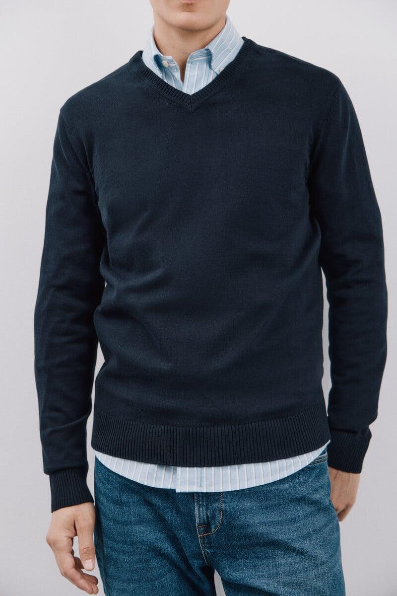 Cortefiel Jersey algodón cuello pico básico