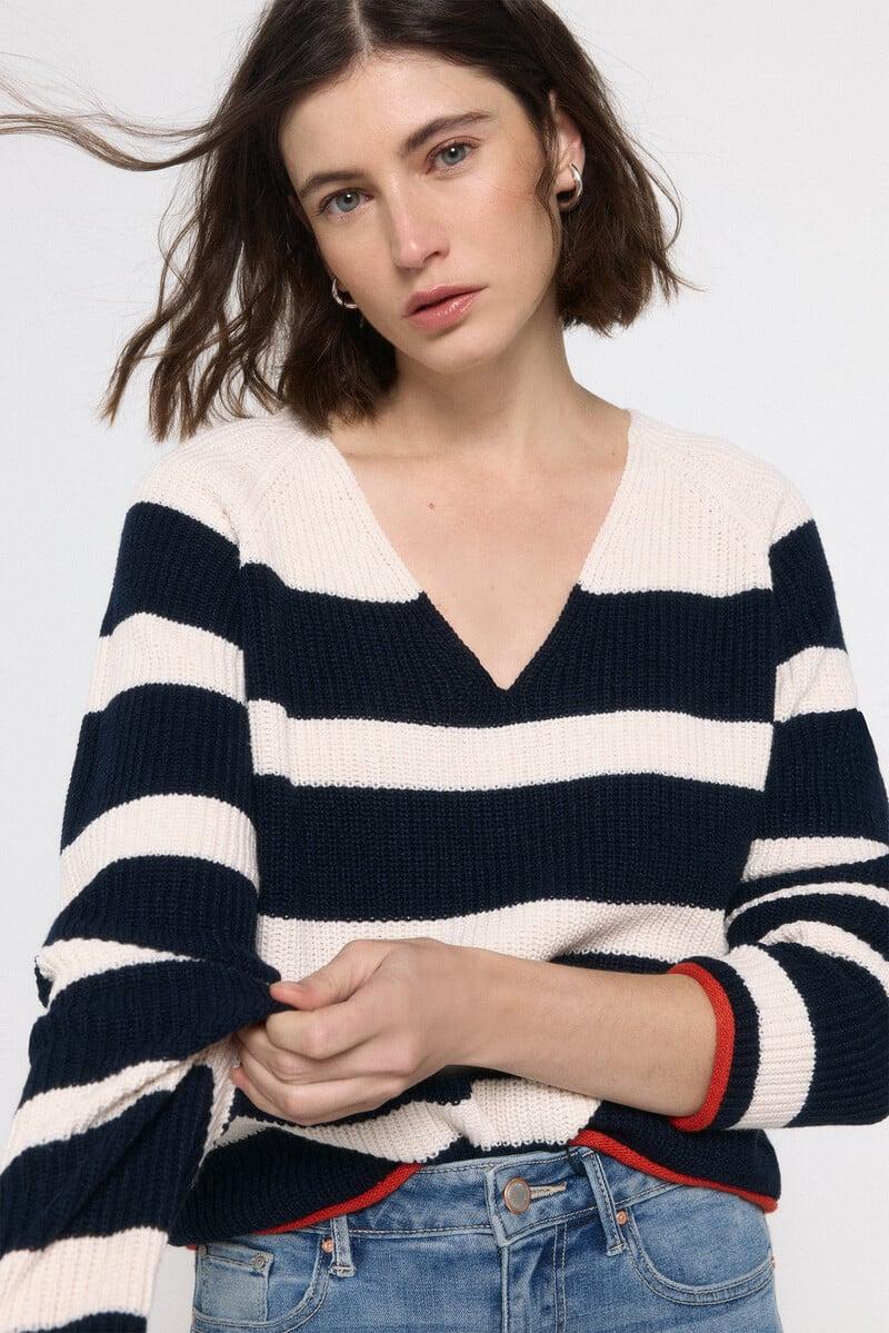 Cortefiel Jersey de rayas cuello pico