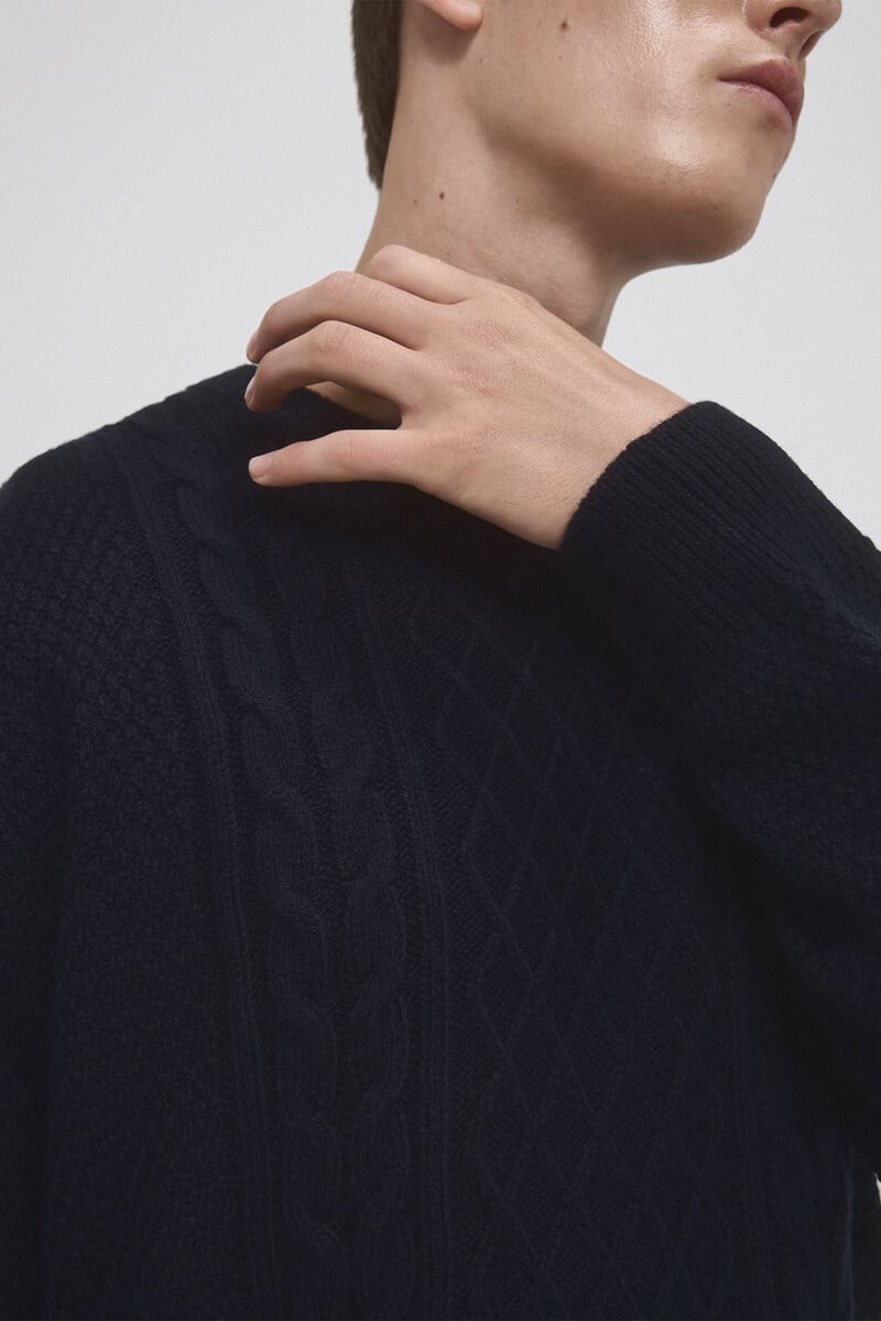 Cortefiel Jersey Lana Cables Cuello Redondo