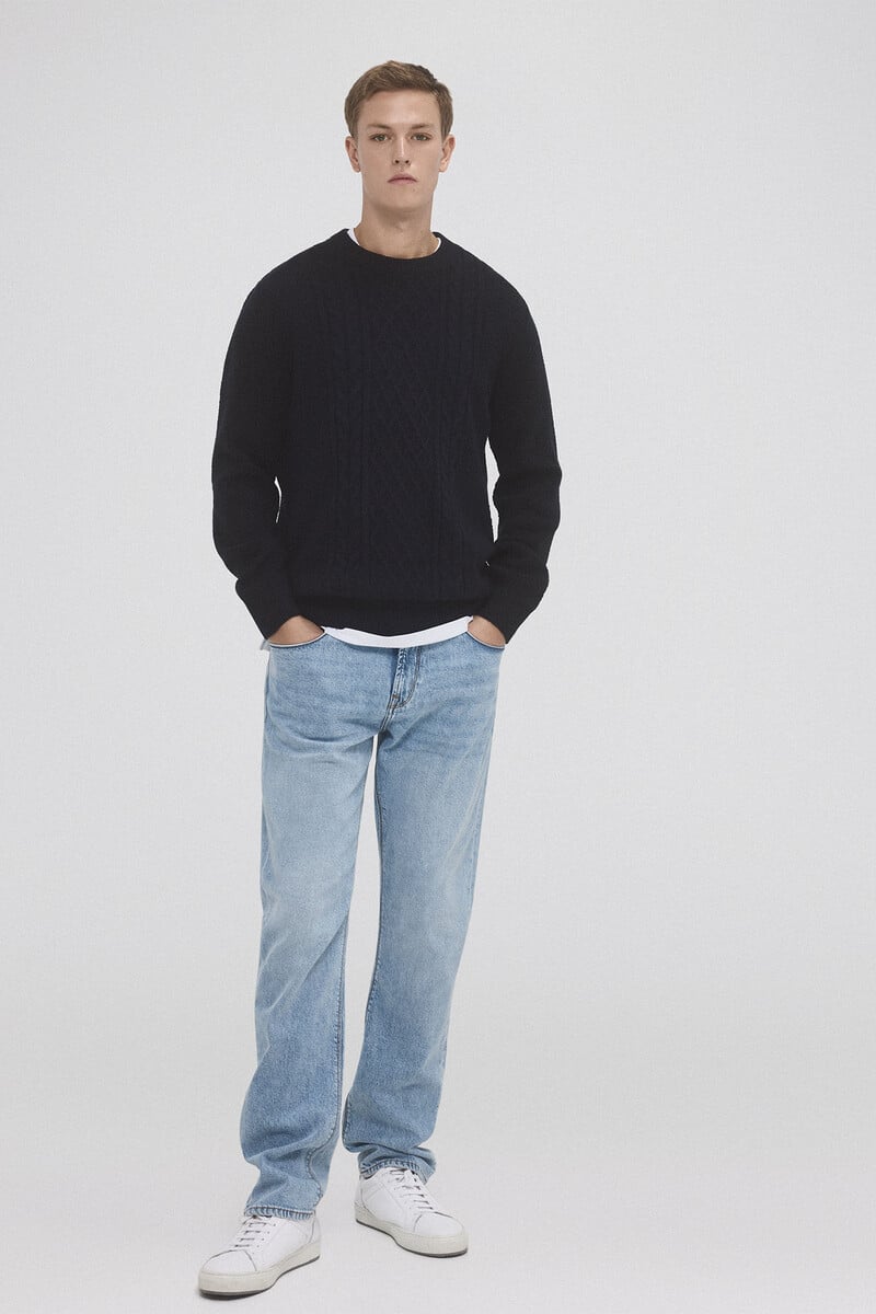 Cortefiel Jersey Lana Cables Cuello Redondo