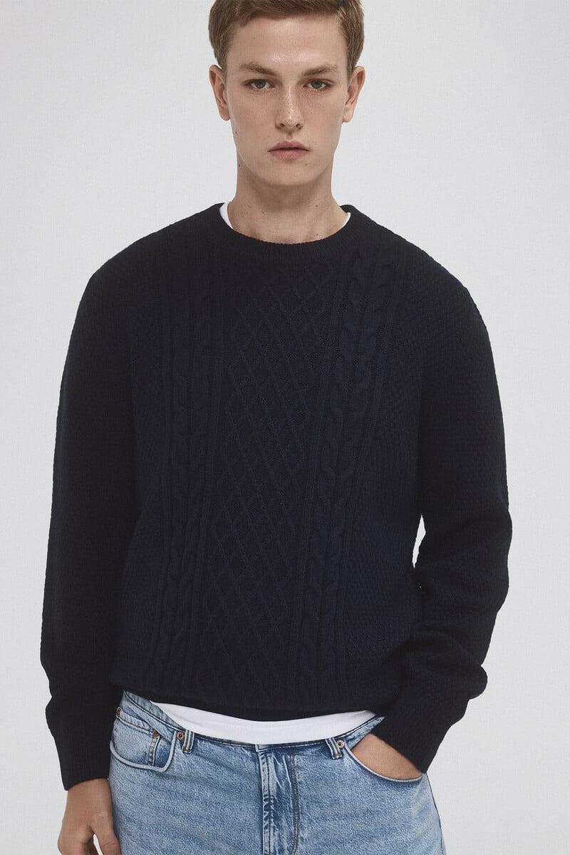 Cortefiel Jersey Lana Cables Cuello Redondo