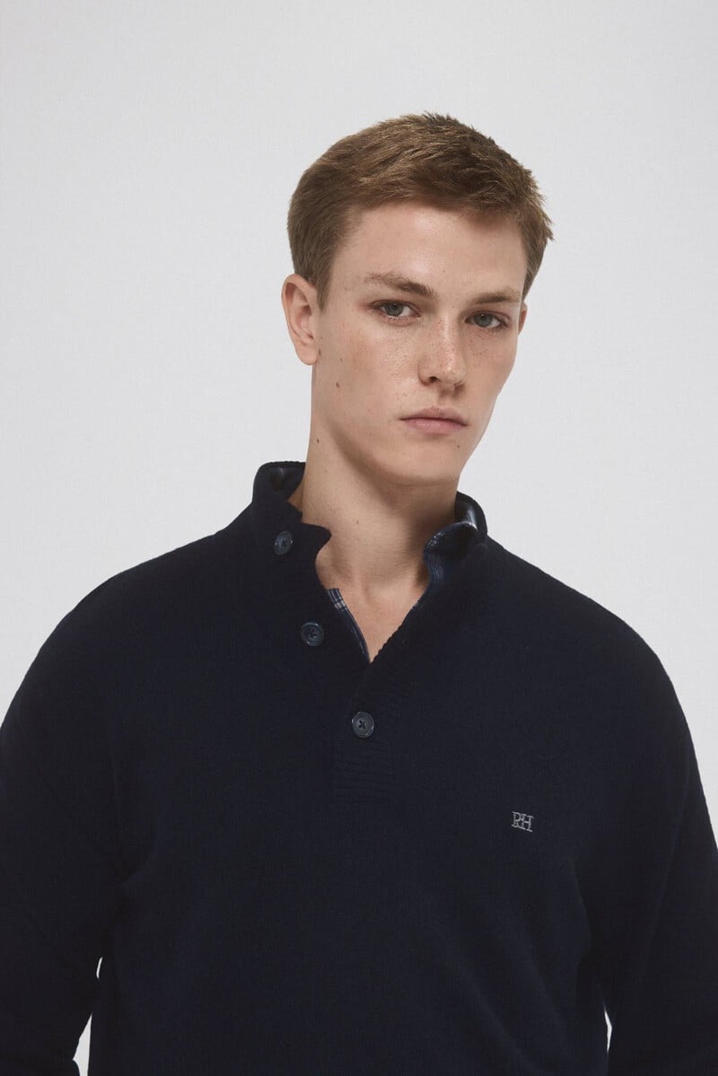 Cortefiel Jersey Lana Cashmere Cuello Alto Botones