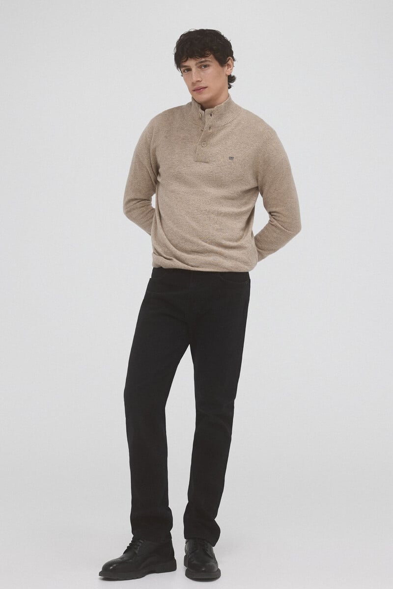 Cortefiel Jersey Lana Cashmere Cuello Alto Botones