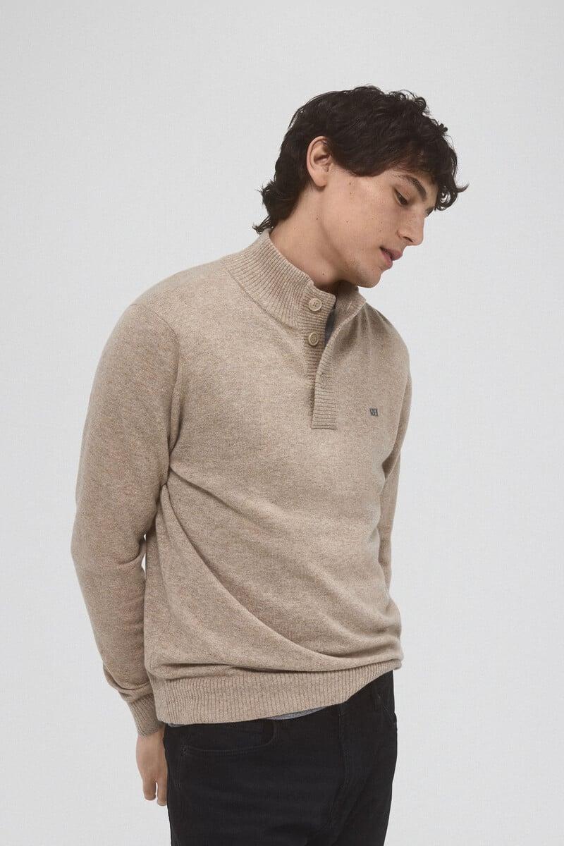 Cortefiel Jersey Lana Cashmere Cuello Alto Botones