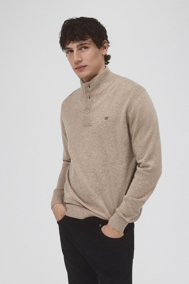 Cortefiel Jersey Lana Cashmere Cuello Alto Botones