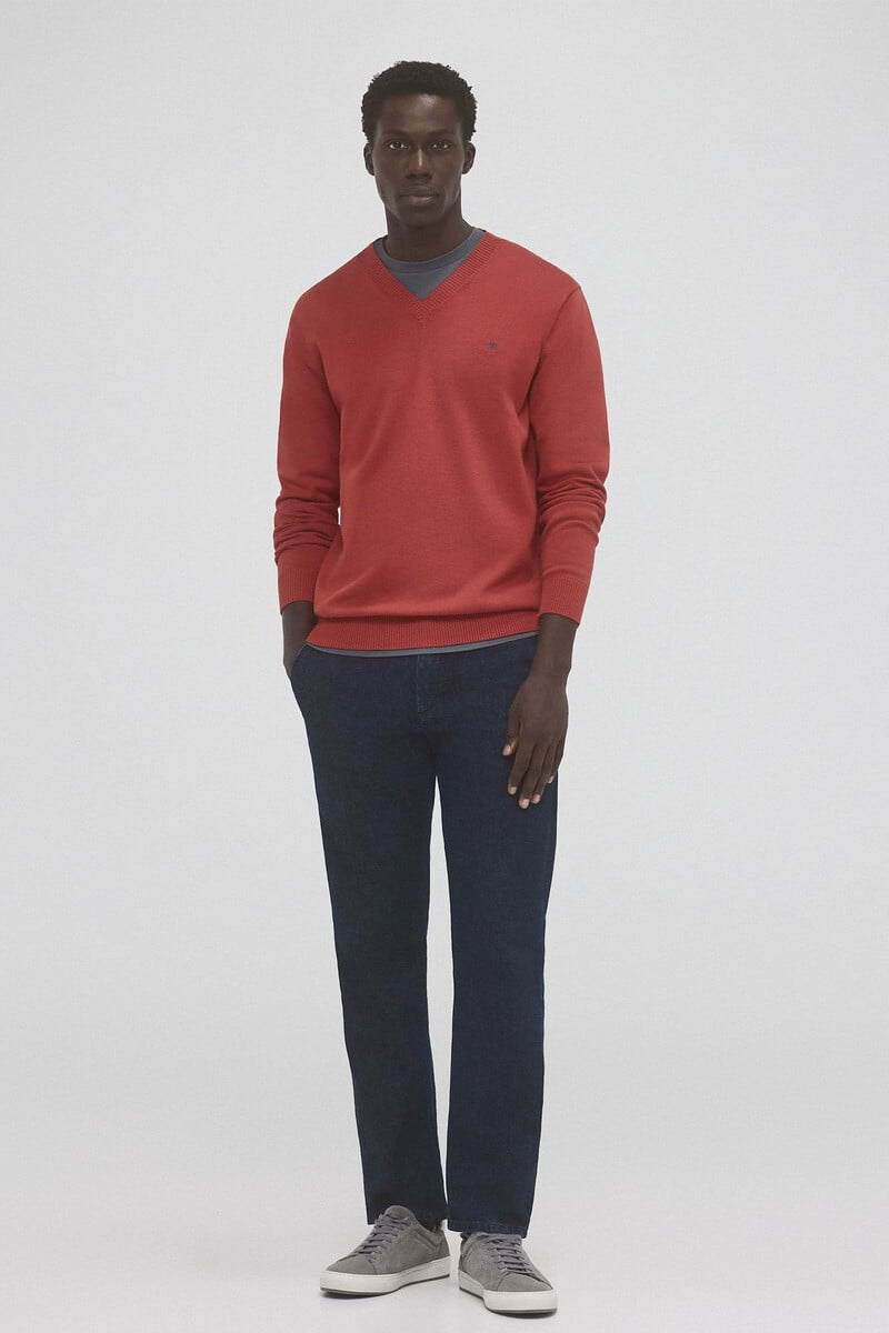 Cortefiel Jersey Punto Fino Algodón Cuello Pico