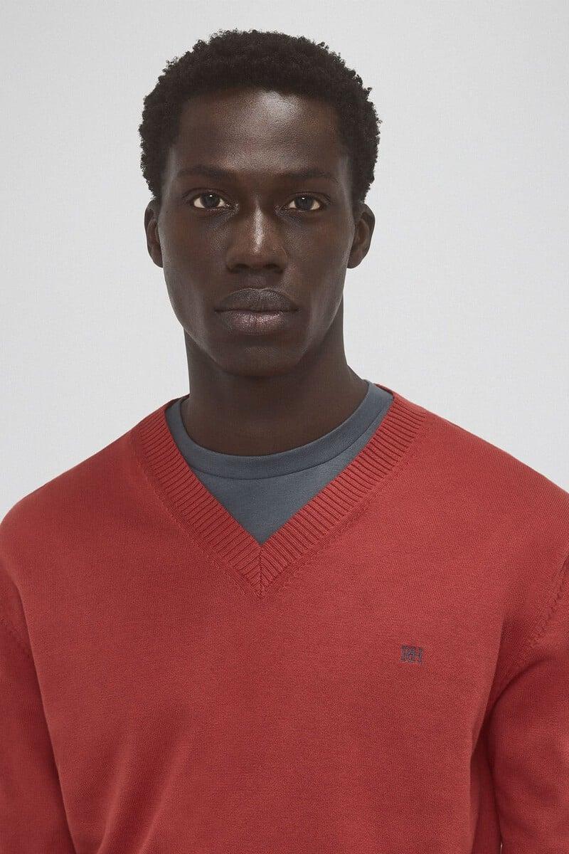 Cortefiel Jersey Punto Fino Algodón Cuello Pico