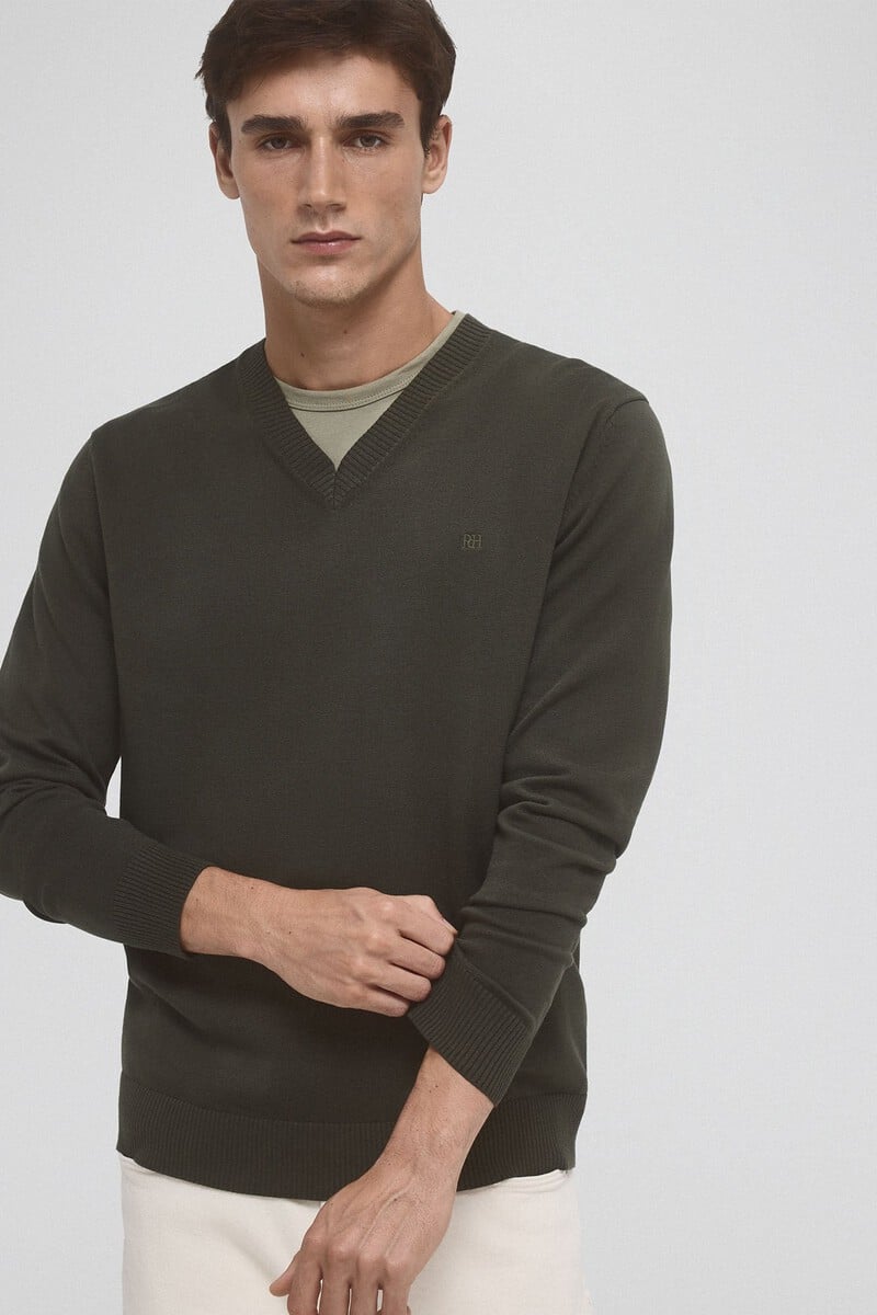 Cortefiel Jersey Punto Fino Algodón Cuello Pico