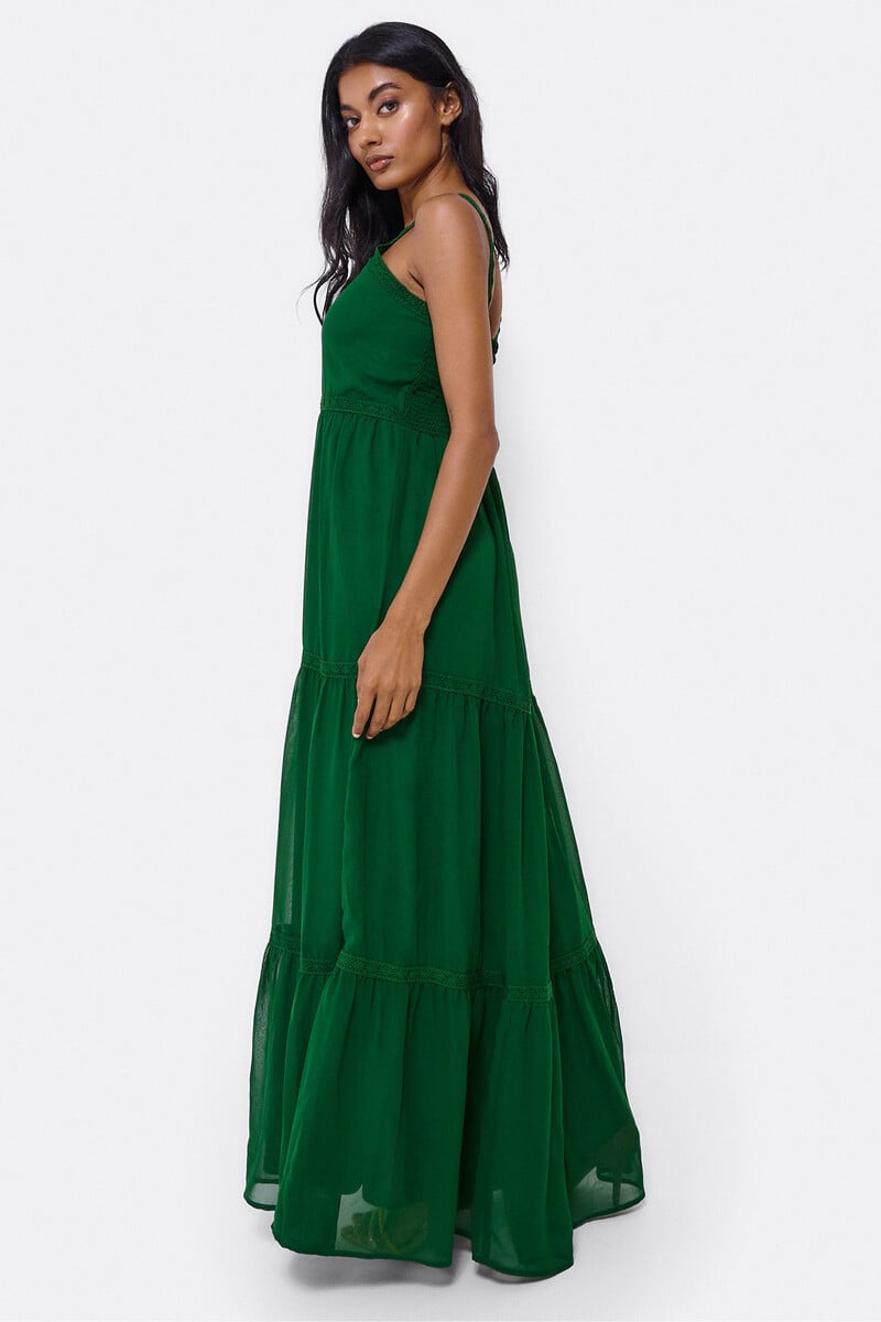 Cortefiel Maxi Vestido Tirantes Encaje Algodón