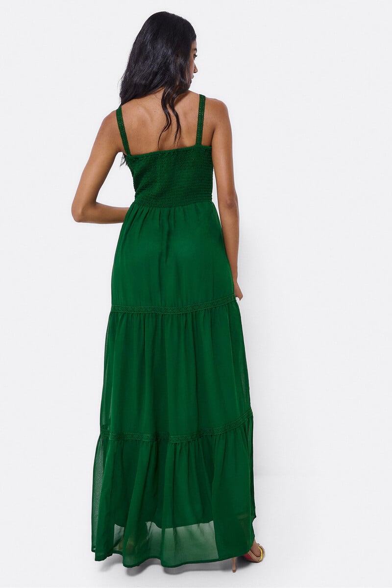 Cortefiel Maxi Vestido Tirantes Encaje Algodón
