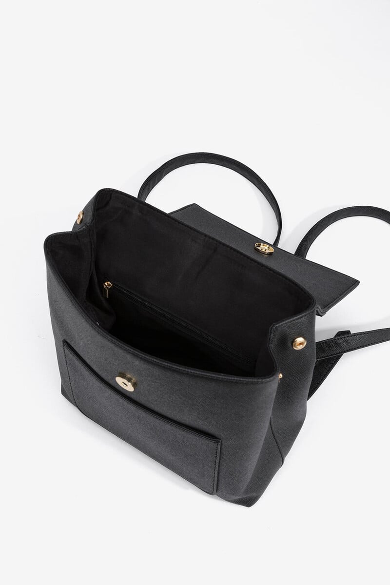 Cortefiel Mochila De Piel Sintética Con Solapa