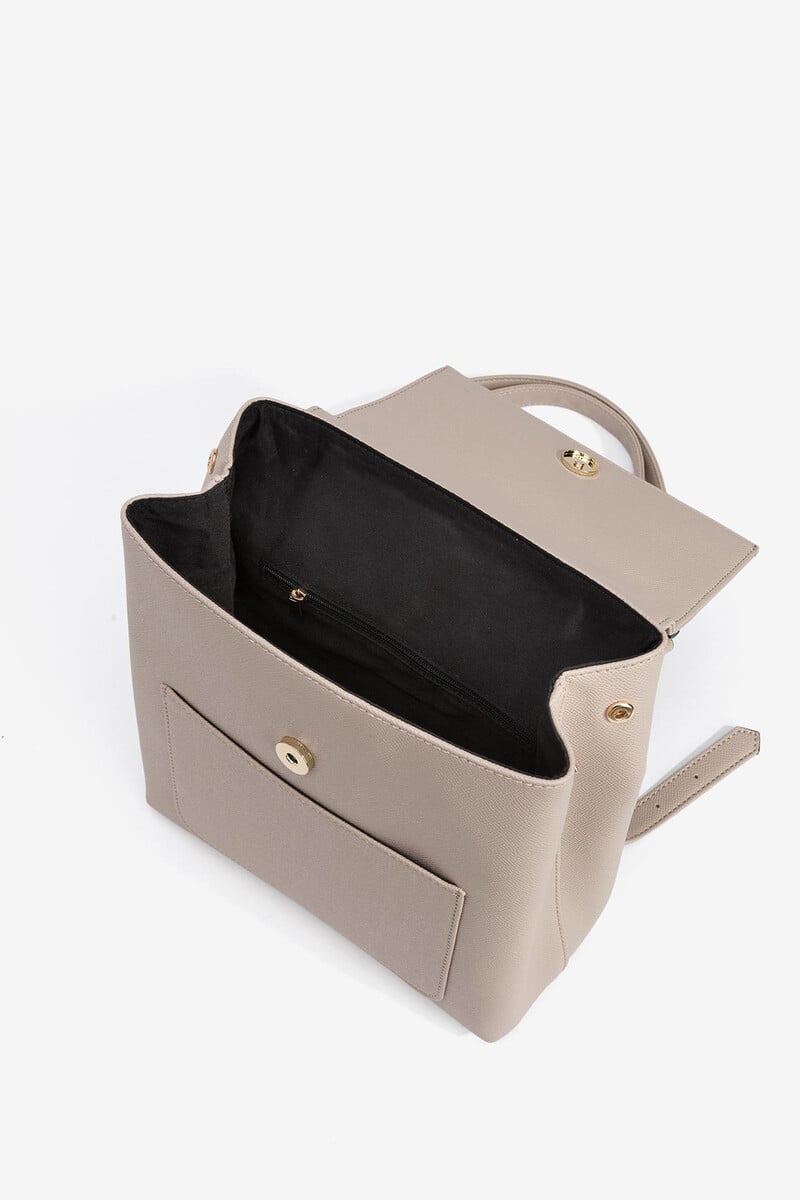 Cortefiel Mochila De Piel Sintética Con Solapa