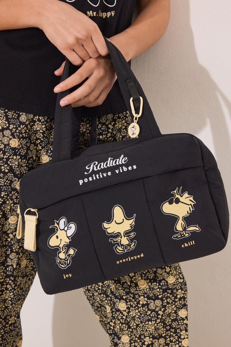 Cortefiel Neceser Grande Snoopy Nylon Negro