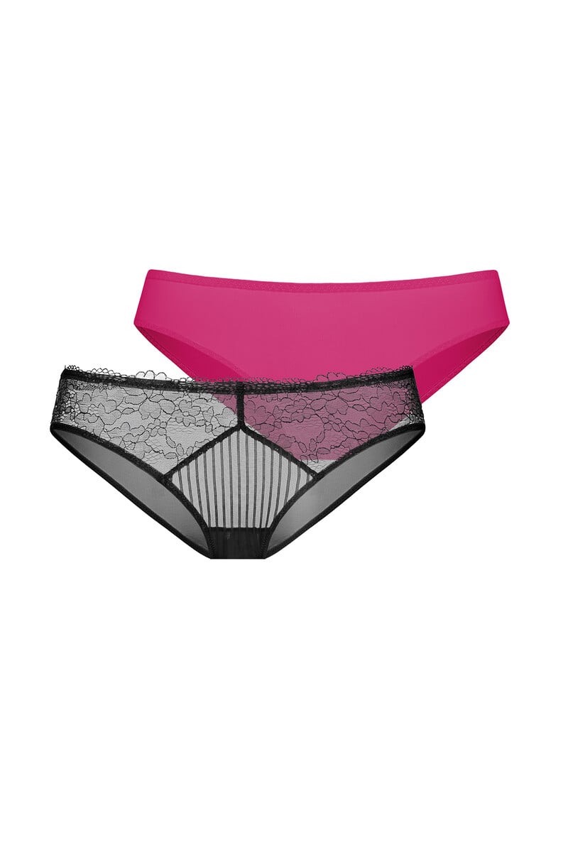 Cortefiel Pack 2 bragas encaje negro y rosa