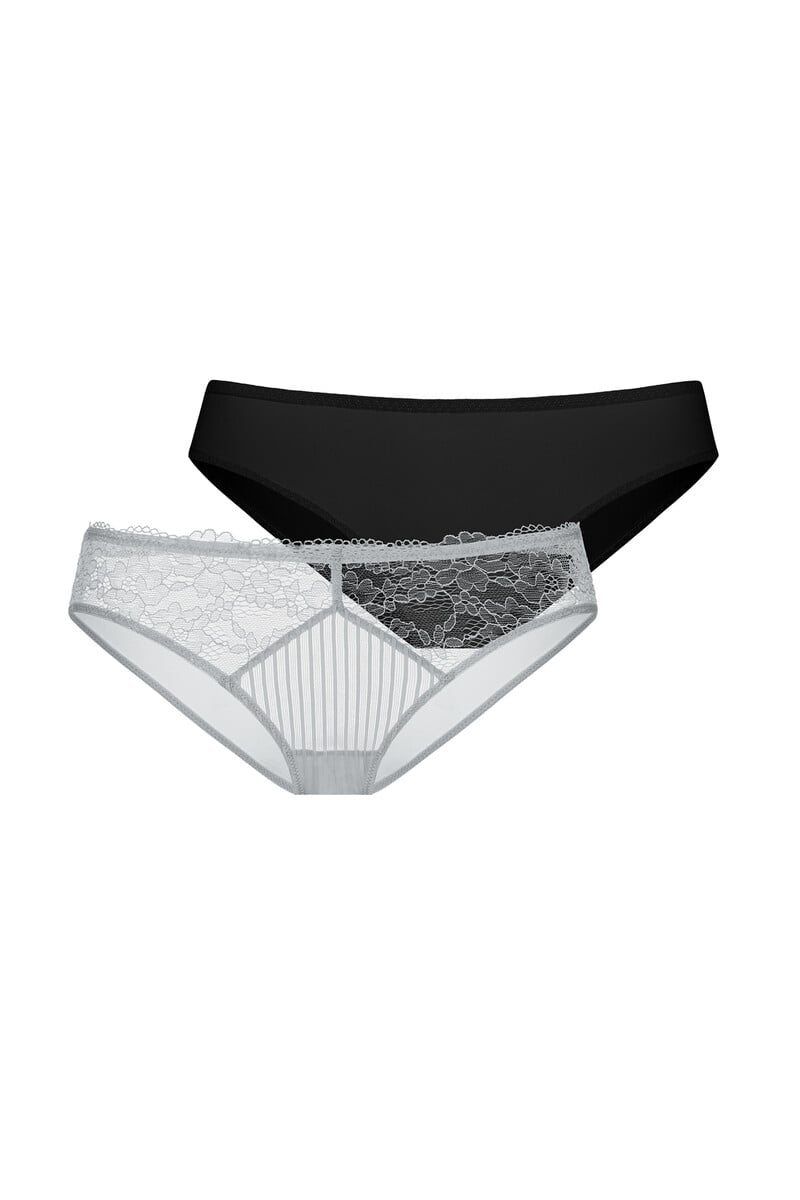 Cortefiel Pack 2 bragas encajegris y negro