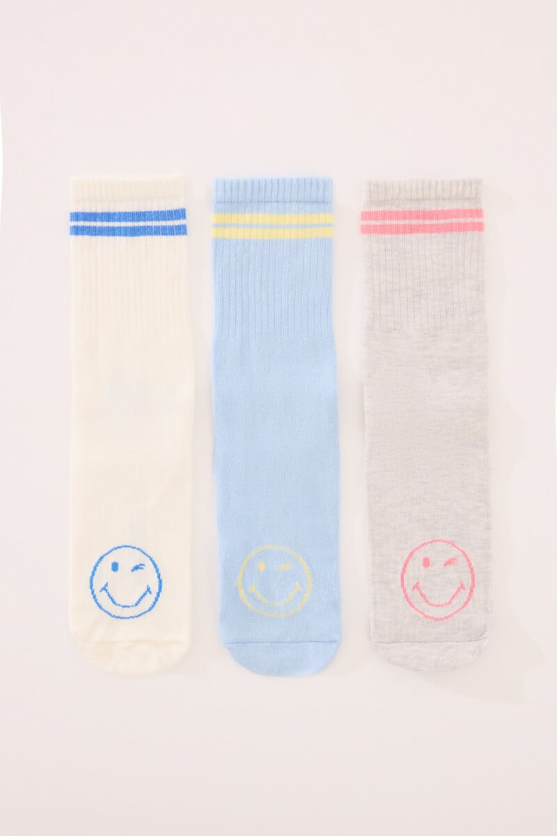 Cortefiel Pack 3 calcetines altos print Smiley