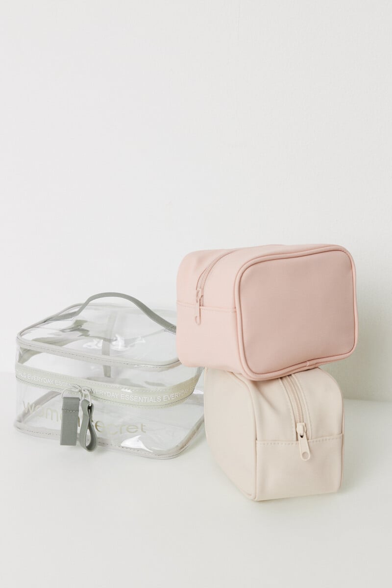 Cortefiel Pack 3 Neceseres Rosa Y Beige
