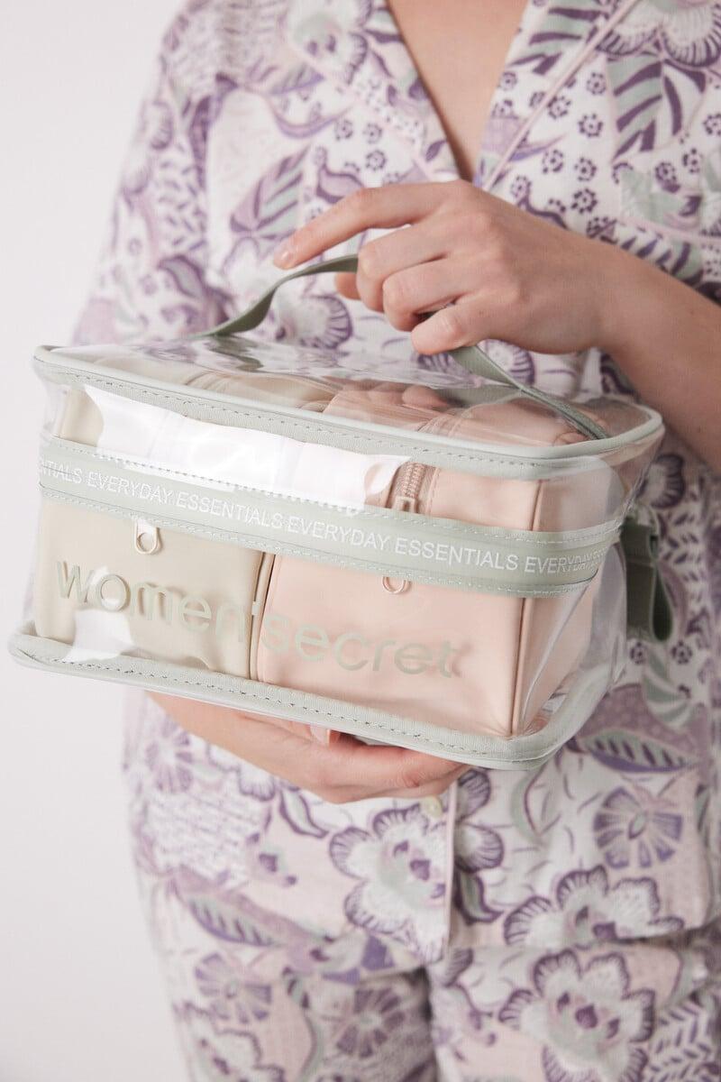Cortefiel Pack 3 Neceseres Rosa Y Beige
