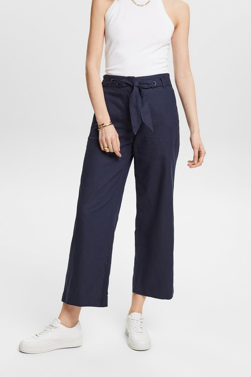 Cortefiel Pantalón Culotte Con Lino Y Lazada