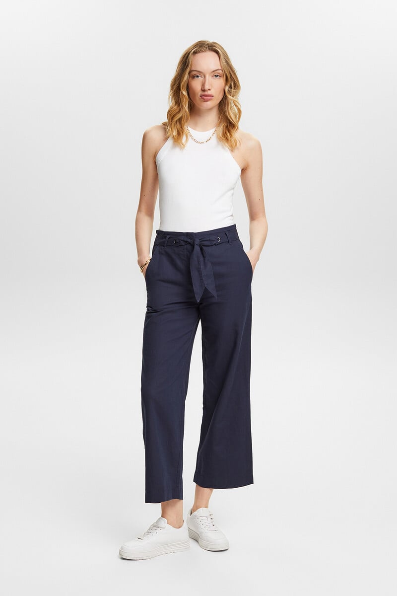 Cortefiel Pantalón culotte con lino y lazada