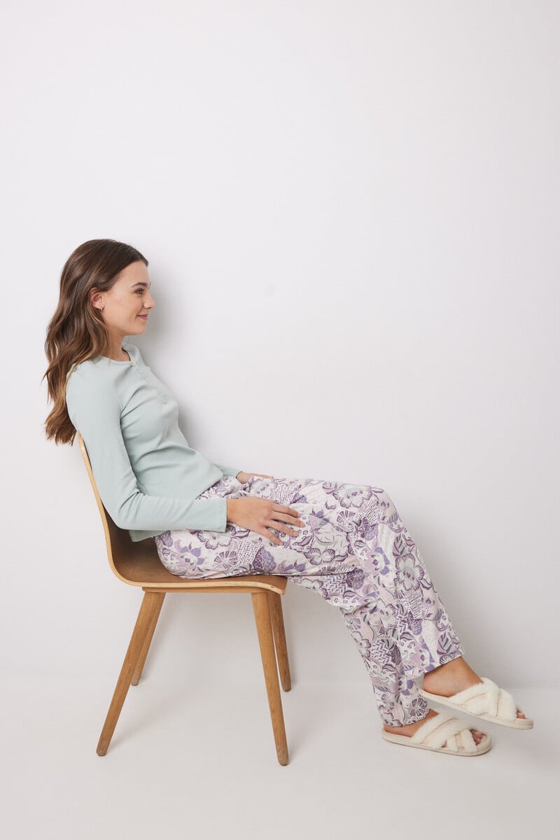 Cortefiel Pantalón largo 100% algodón flores