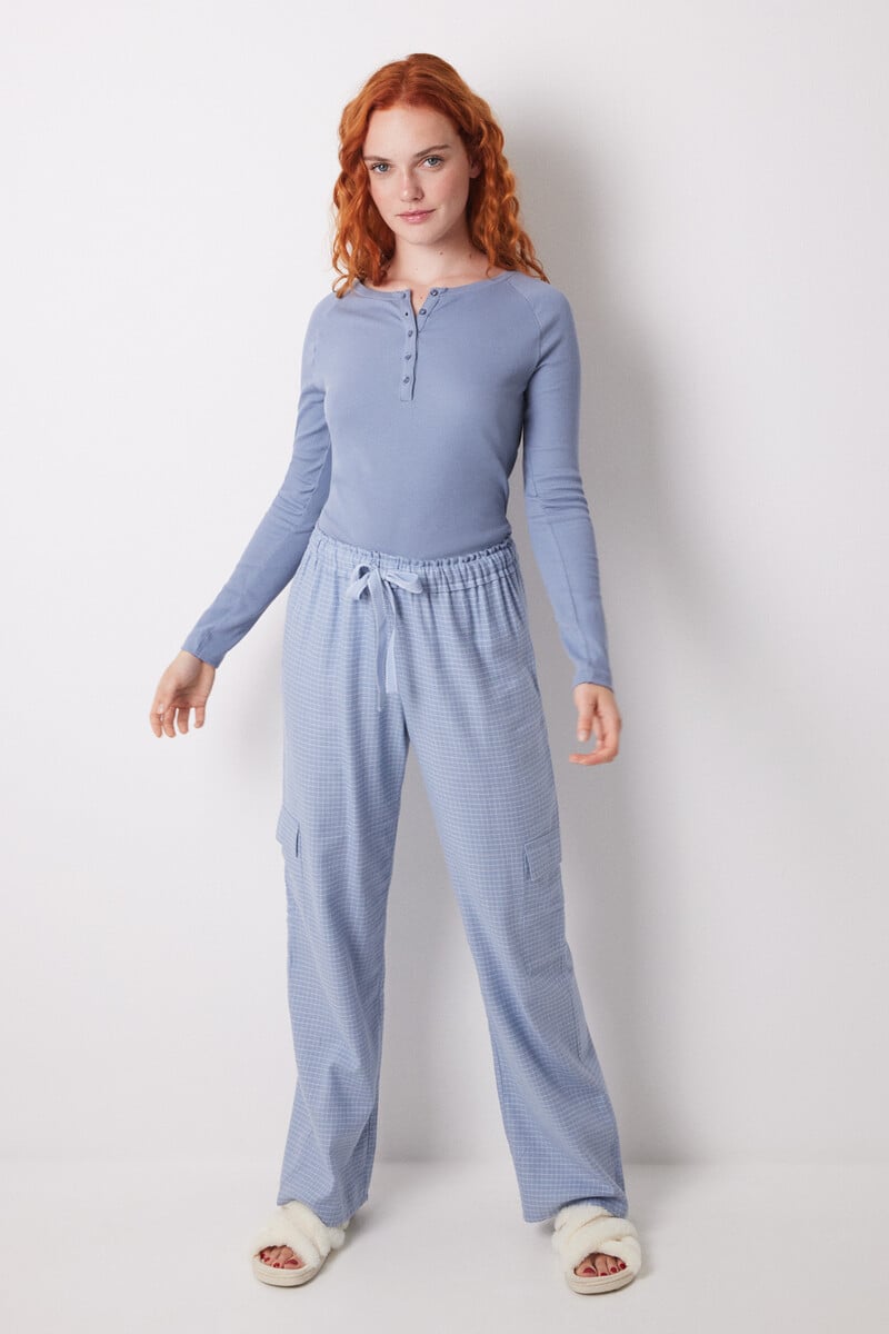 Cortefiel Pantalón Largo Cargo Estampado Cuadros