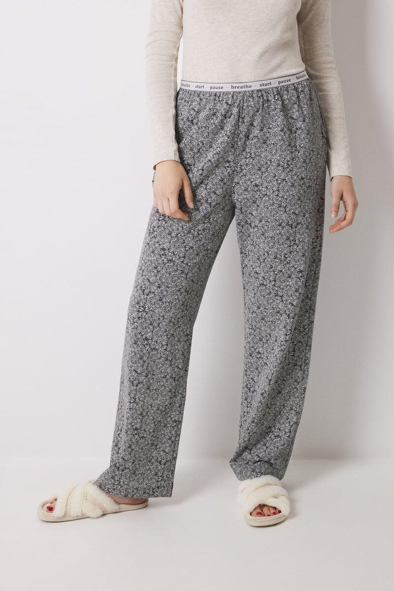 Cortefiel Pantalón Largo Estampado Flores Verdes