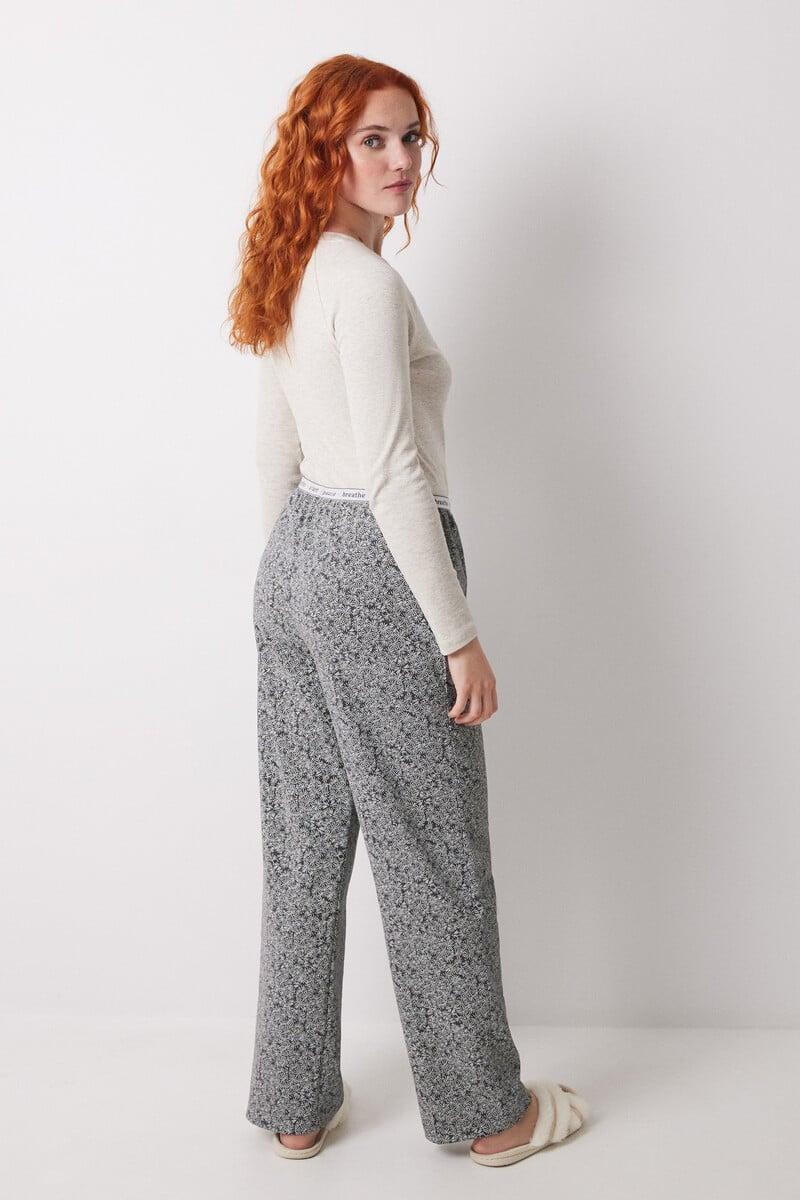 Cortefiel Pantalón Largo Estampado Flores Verdes