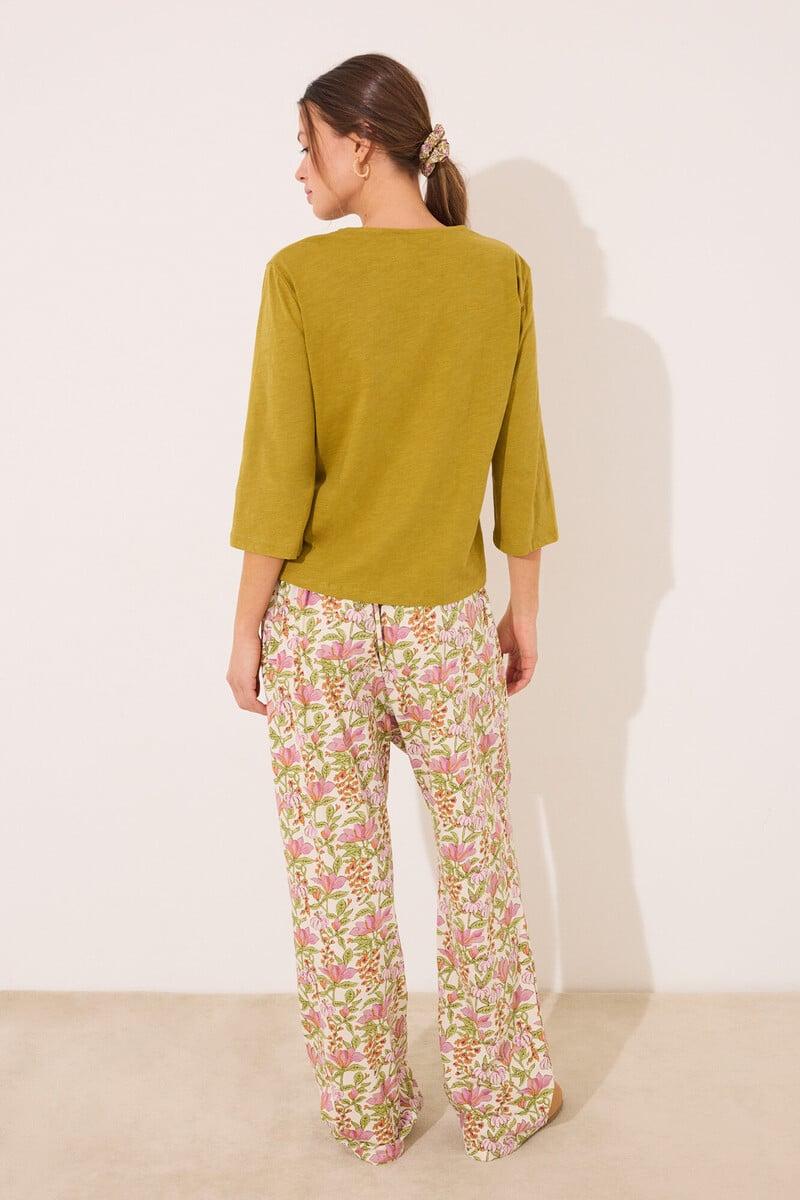 Cortefiel Pantalón Largo Lounge 100% Algodón Flores