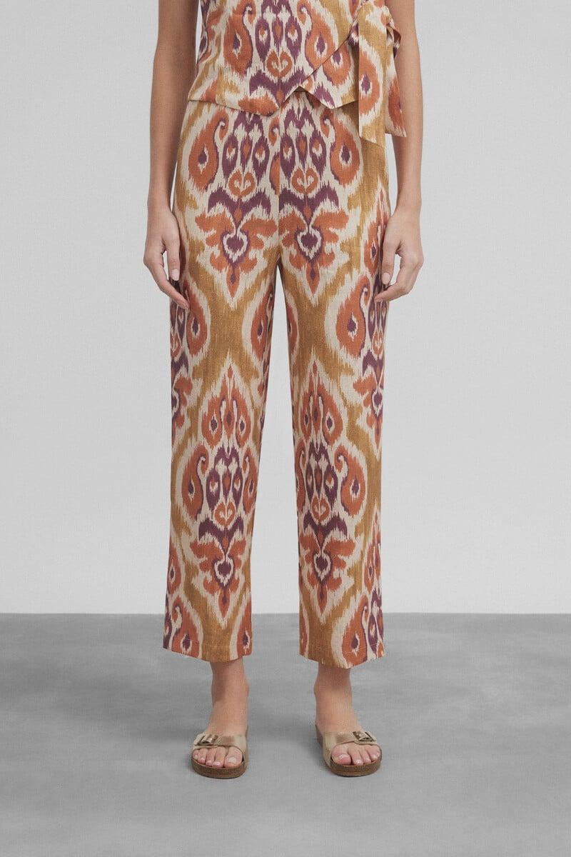 Cortefiel Pantalón Lino Estampado Ikat