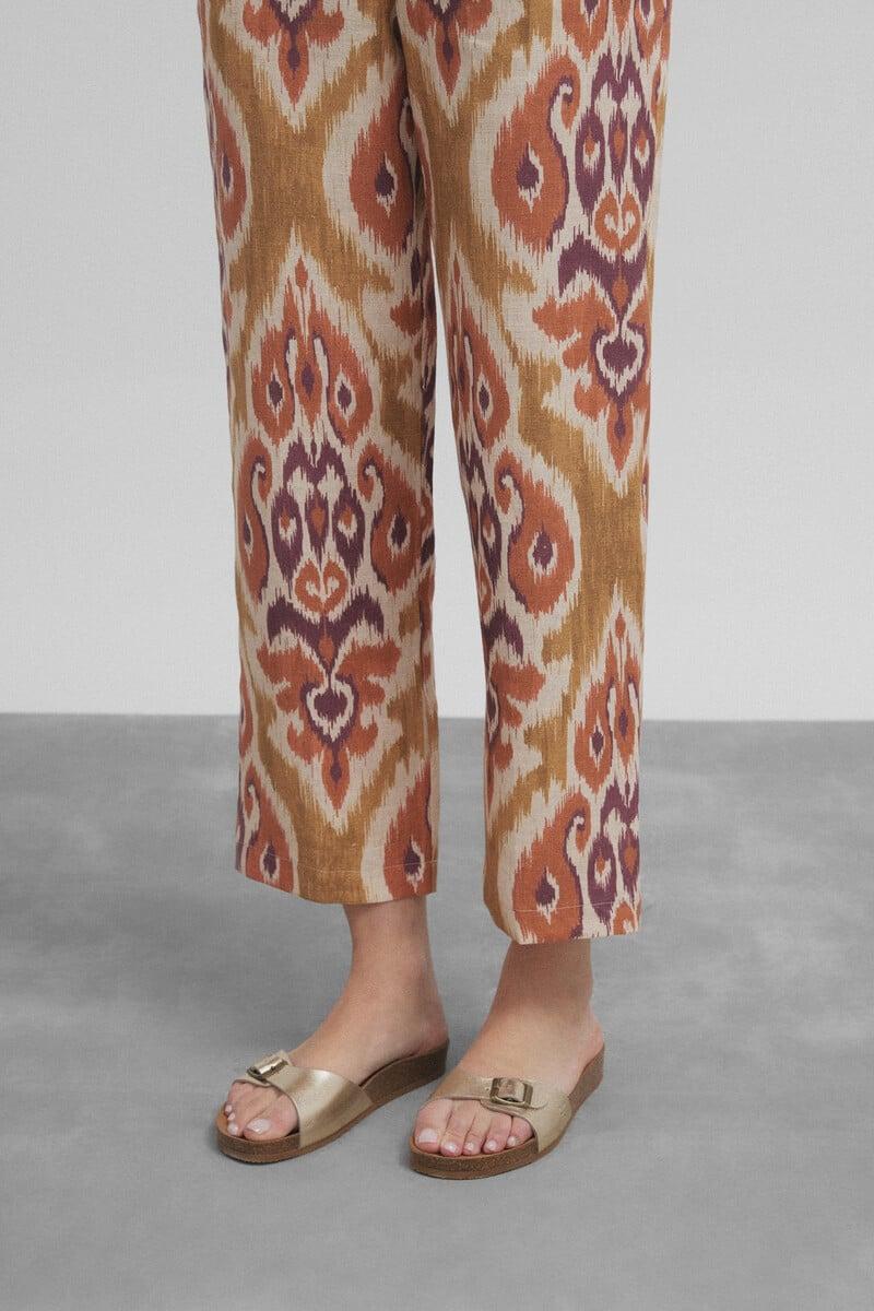 Cortefiel Pantalón Lino Estampado Ikat