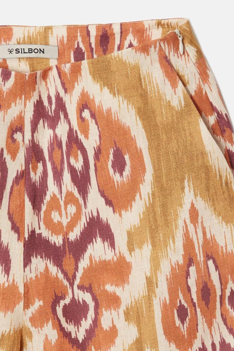 Cortefiel Pantalón Lino Estampado Ikat