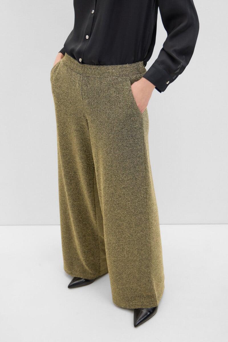Cortefiel Pantalón Negro Con Lurex Dorado
