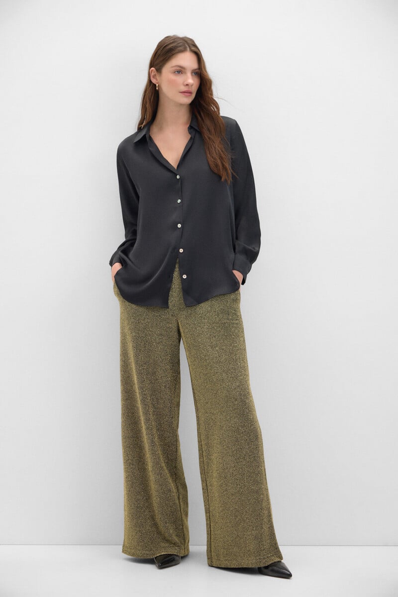 Cortefiel Pantalón negro con lurex dorado