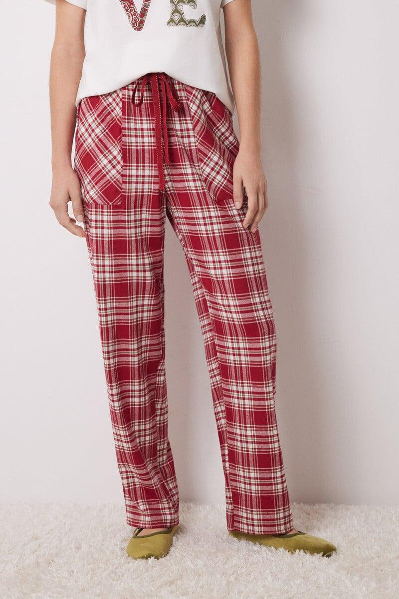 Cortefiel Pantalón Pijama Cuadros Algodón Rojo