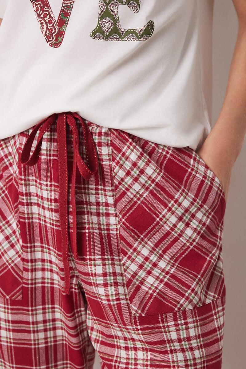 Cortefiel Pantalón Pijama Cuadros Algodón Rojo