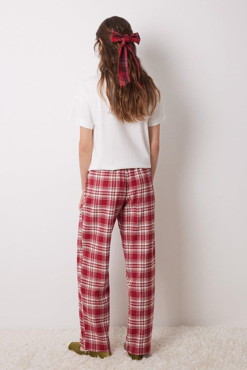 Cortefiel Pantalón Pijama Cuadros Algodón Rojo