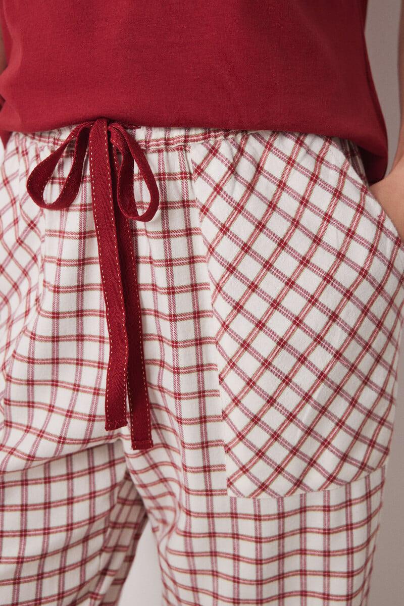 Cortefiel Pantalón Pijama Cuadros Algodón Rojo