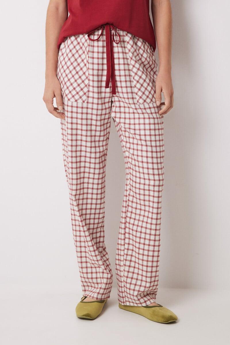 Cortefiel Pantalón Pijama Cuadros Algodón Rojo
