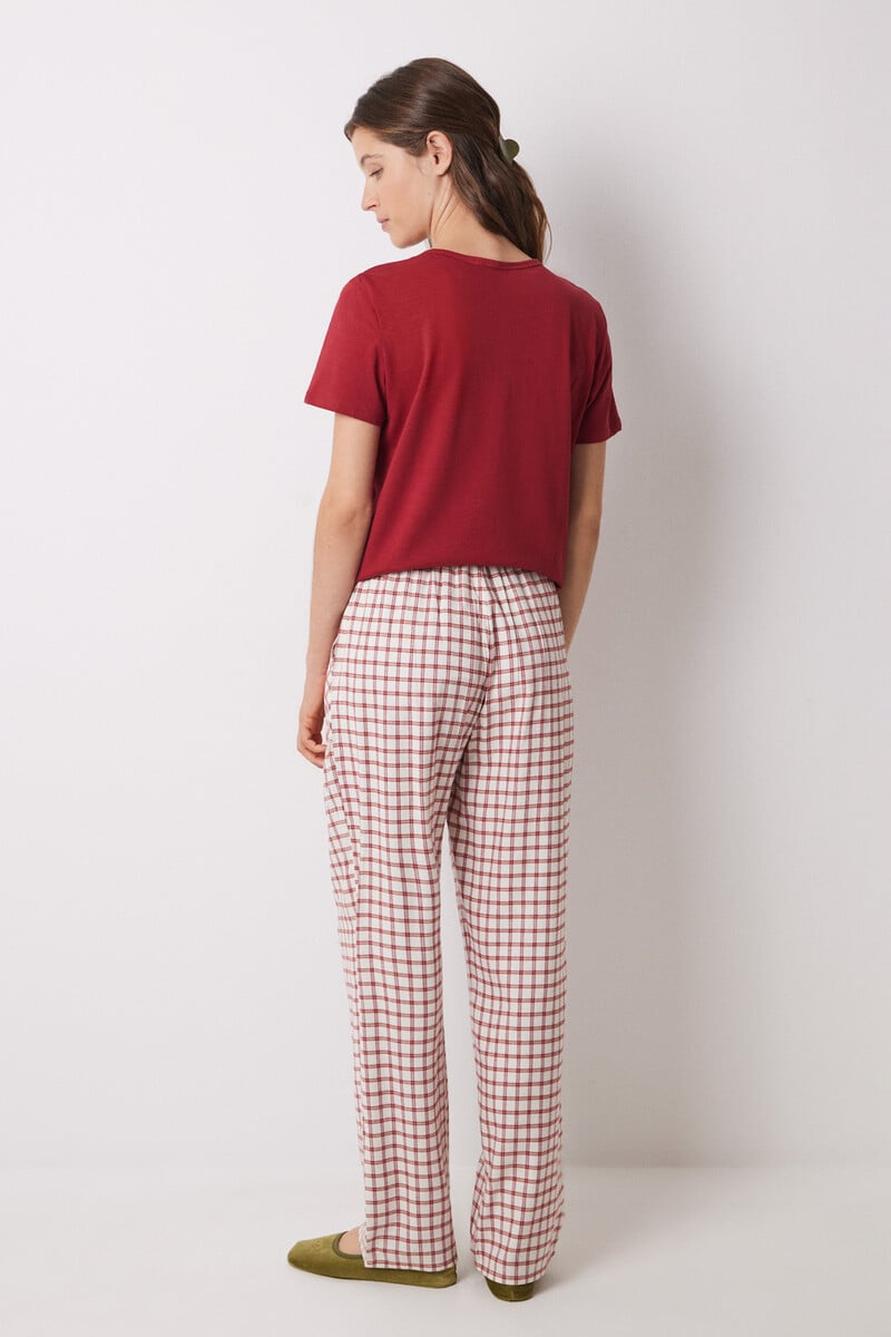 Cortefiel Pantalón Pijama Cuadros Algodón Rojo