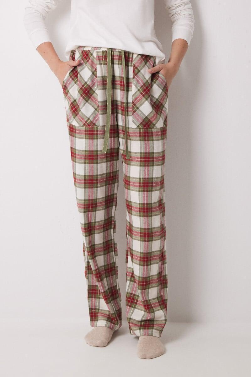Cortefiel Pantalón Pijama Cuadros Algodón Verde