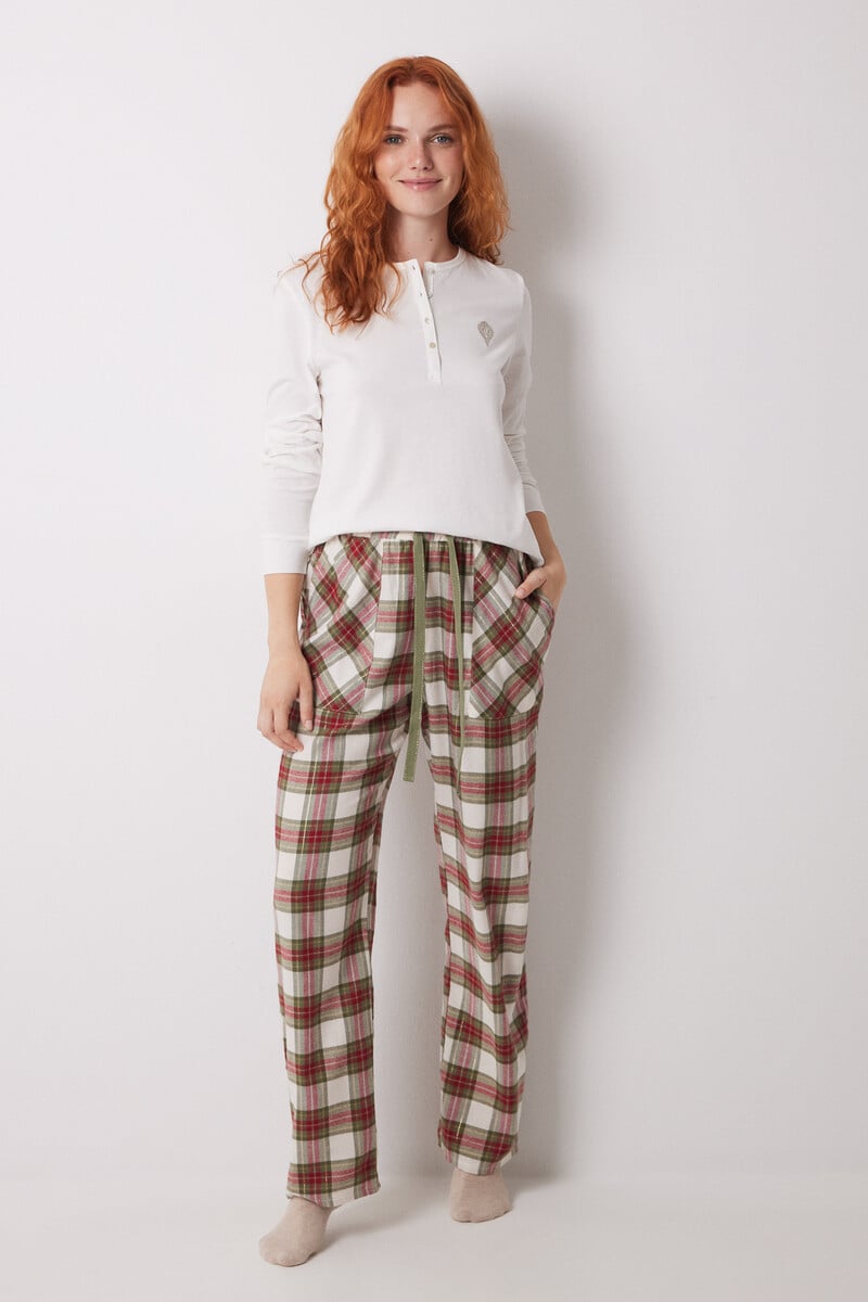 Cortefiel Pantalón Pijama Cuadros Algodón Verde